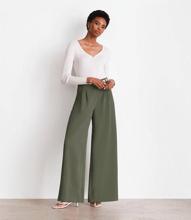 Petite LOFT Versa Crepe Drape Palazzo Pant