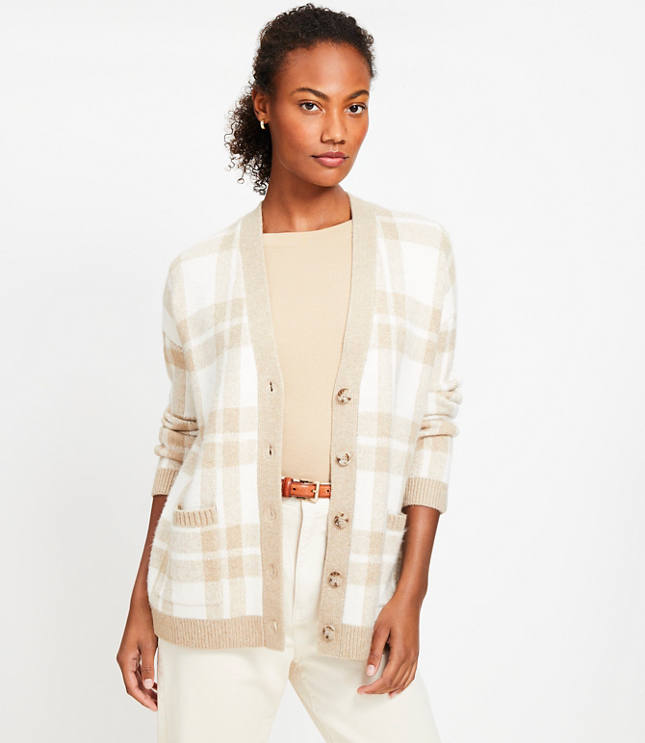 Plaid Pocket Boyfriend Cardigan