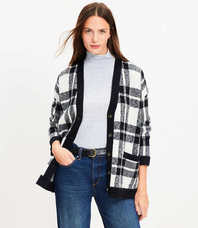 Plaid Pocket Boyfriend Cardigan