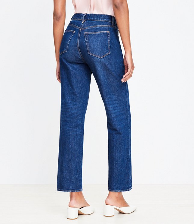 Curvy Pintucked High Rise Straight Jeans in Refined Dark Indigo Wash