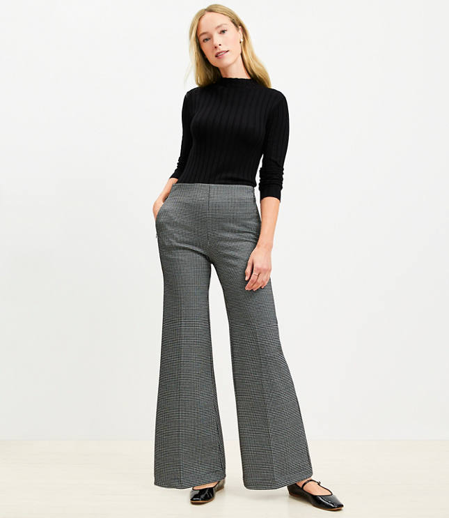 Petite Ponte Wide Leg Pants Houndstooth