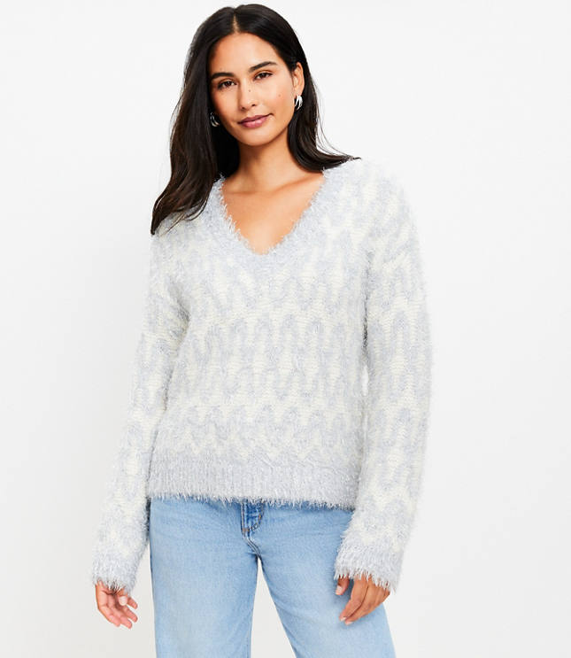 Geo Sparkle V-Neck Sweater