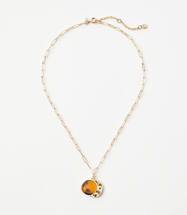 Tortoiseshell Print Circle Pendant Necklace