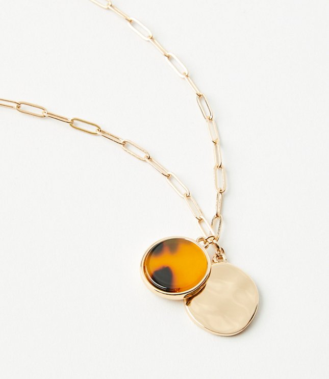 Tortoiseshell Print Circle Pendant Necklace