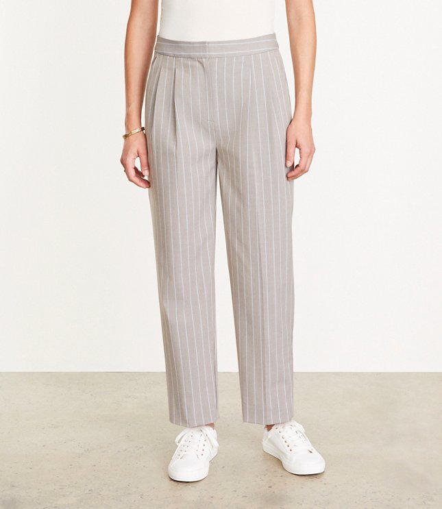 Petite LOFT Versa Seasonless Stretch Double Pleat Taper Pant in Stripe