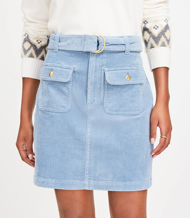 Belted Corduroy Pocket Skirt