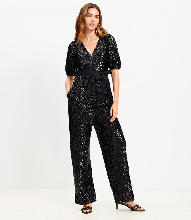 sequin tie waist jumpsuit