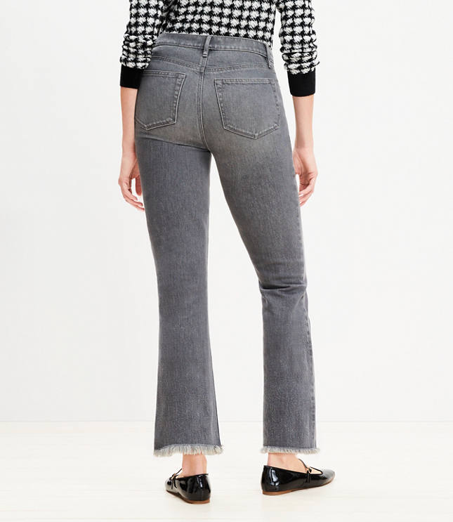 Petite Curvy Frayed High Rise Kick Crop Jeans in Vintage Grey Wash