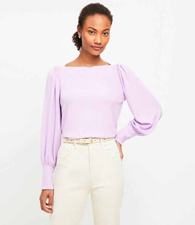 Heathered Puff Sleeve Boatneck Top