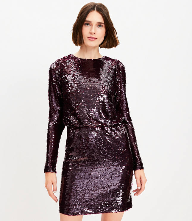 Petite Sequin Long Sleeve Mini Dress