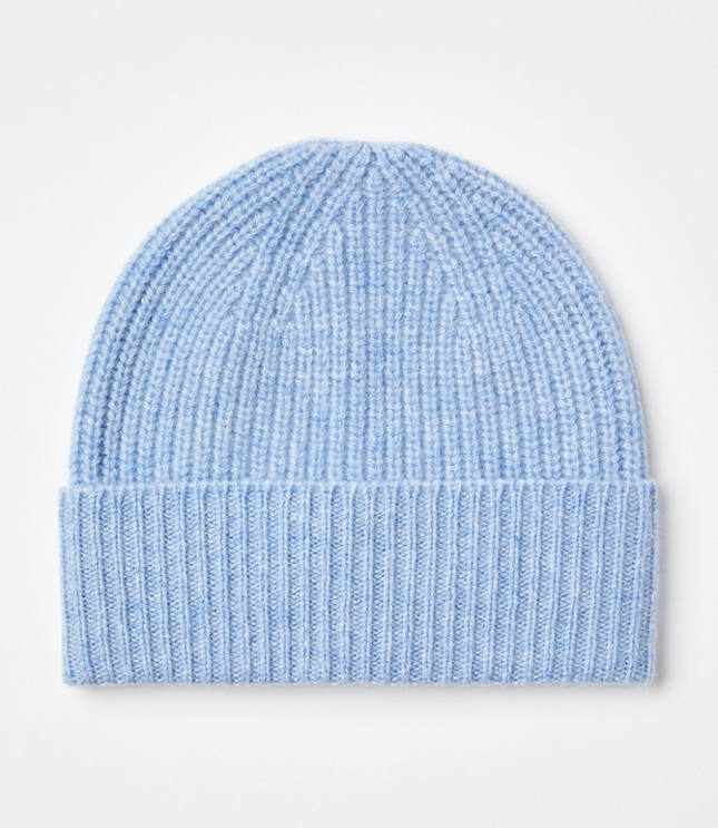 Ribbed Cashmere Beanie - Light Blue Melange