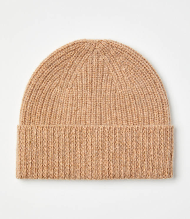 Ribbed Cashmere Beanie - Heather Camel