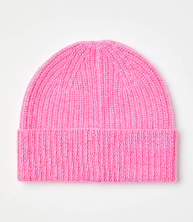 Ribbed Cashmere Beanie - Popsicle Pink