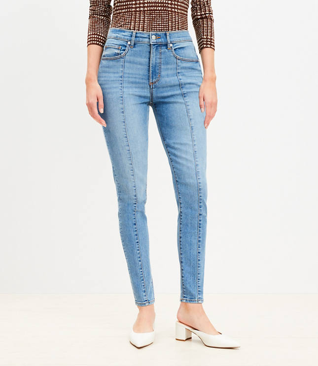 Petite Curvy Seamed High Rise Skinny Jeans in Light Mid Indigo Wash