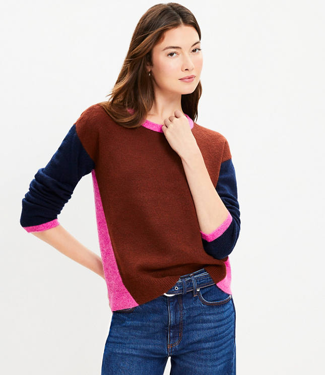 Petite Colorblock Ribtrim Flare Sleeve Sweater