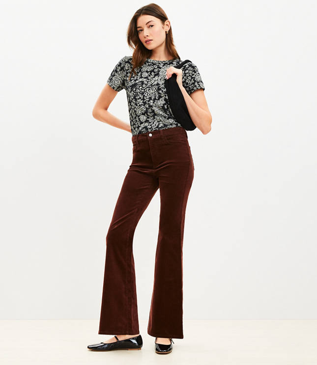 Petite Five Pocket Flare Pants in Plaid Bi-Stretch - Warm Stone