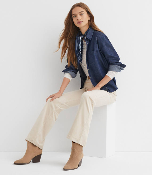 Petite Slim Flare Pants in Corduroy