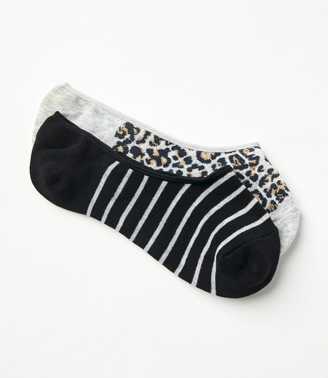 Leopard Print Stripe No Show Sock Set