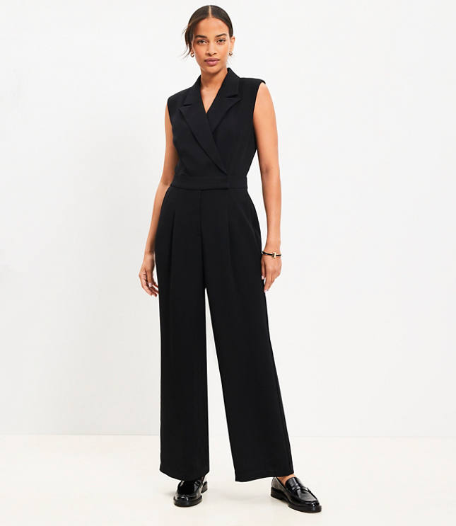 Petite Crepe Lapel Jumpsuit