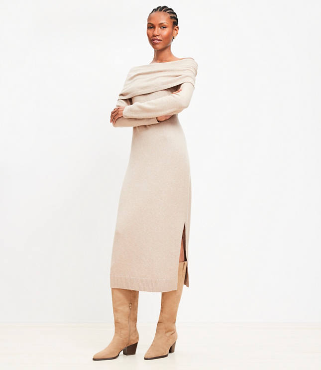 Petite Cozy Off The Shoulder Midi Sweater Dress