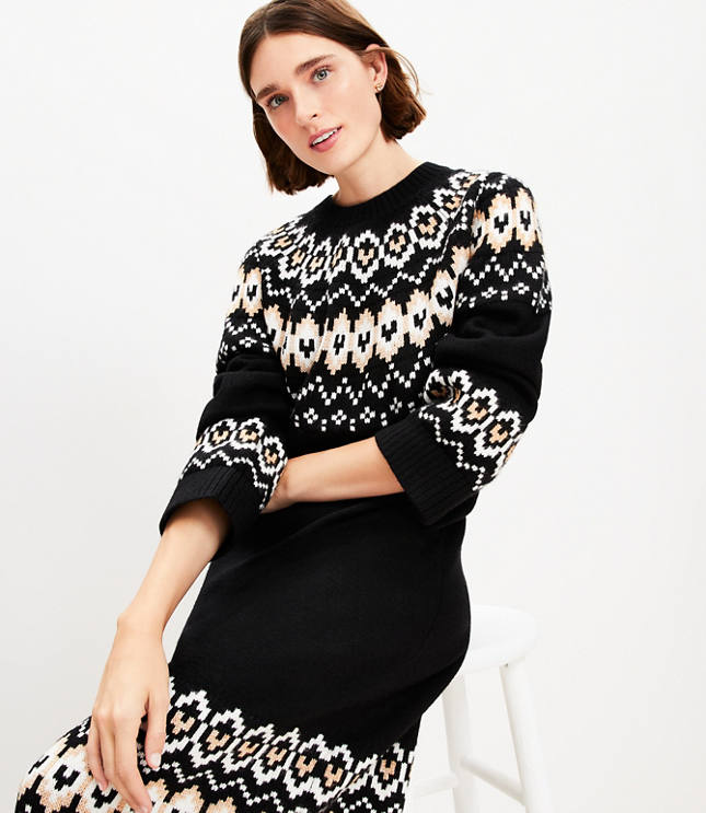 Petite Fair Isle Relaxed Midi Sweater Dress