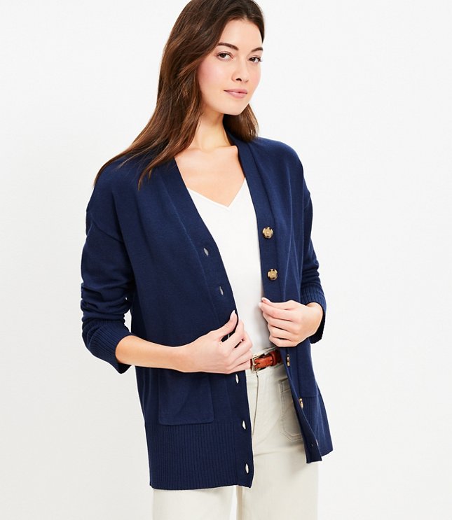 Shell & Starfish Button Ribbed Cardigan - Deep Space Blue