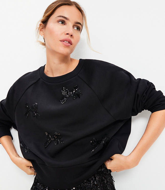 Petite Sequin Bow Sweatshirt