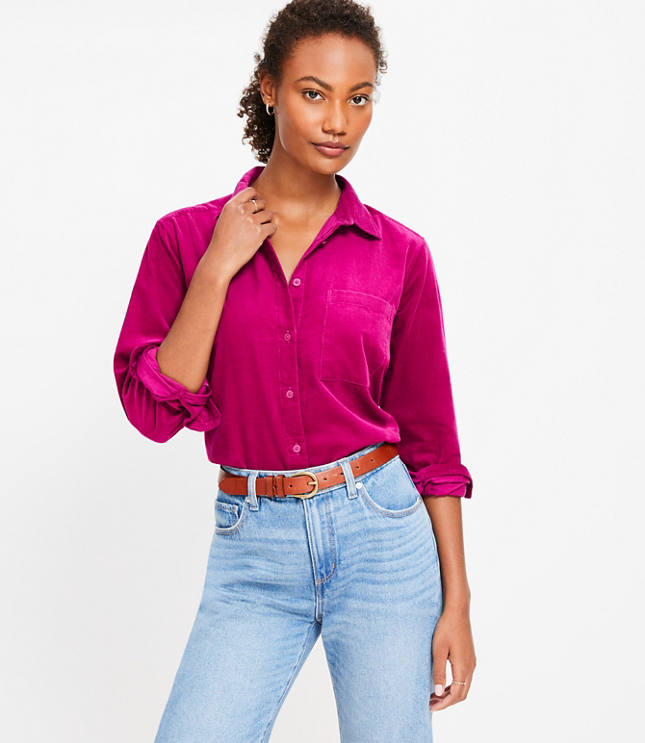 Loft Petite Corduroy Everyday Relaxed Pocket Tunic Shirt