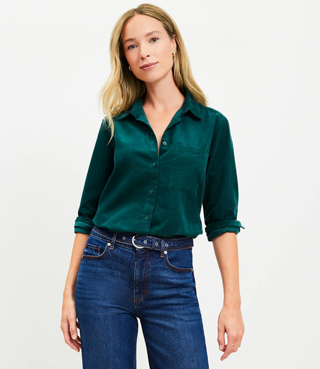 Petite Corduroy Everyday Relaxed Pocket Tunic Shirt