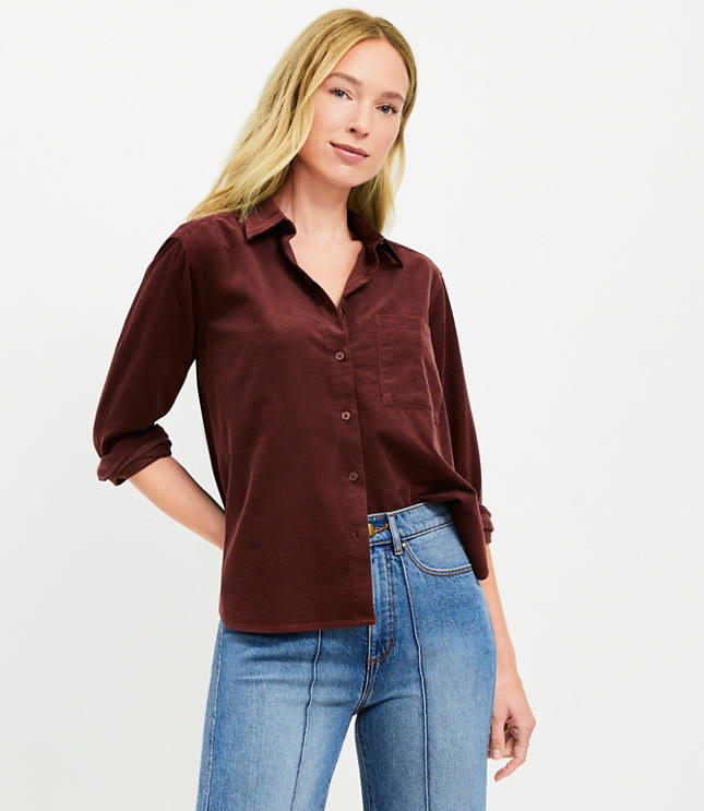 Petite Corduroy Everyday Relaxed Pocket Tunic Shirt