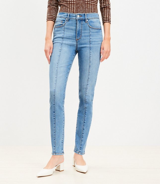 Petite Seamed High Rise Skinny Jeans in Light Mid Indigo Wash