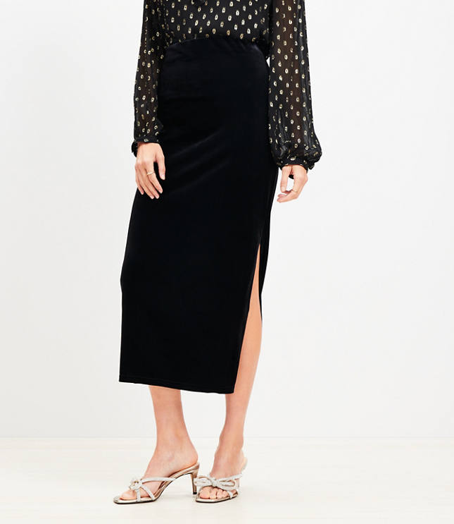 Velvet Column Midi Skirt