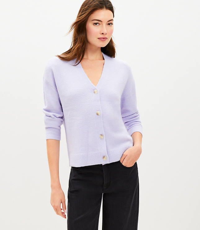 Fuzzy V-Neck Cardigan - Lilac Haze