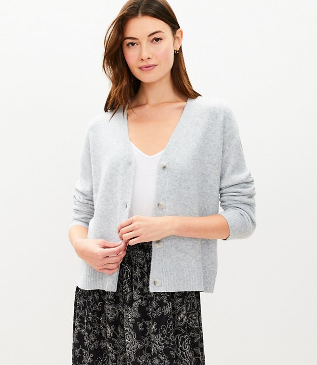 Fuzzy V-Neck Cardigan - Silver Dust Melange