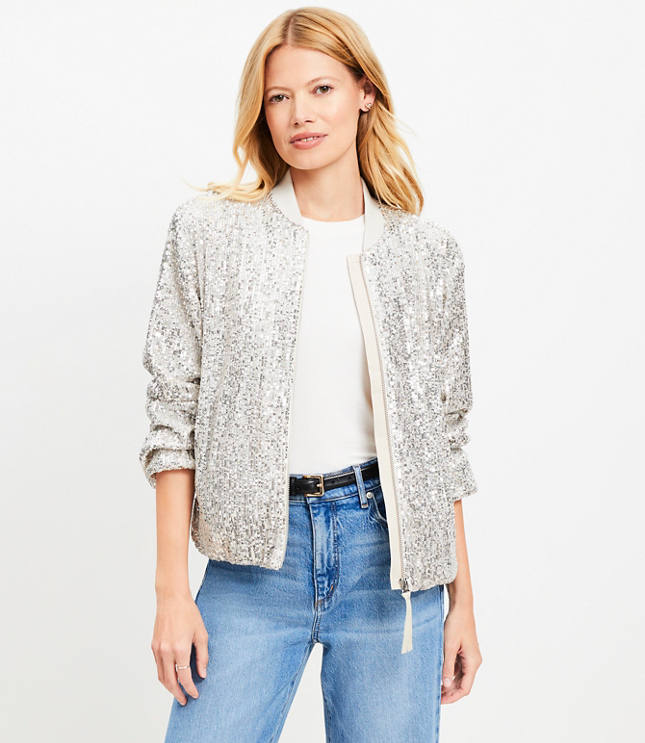 Petite Sequin Bomber Jacket