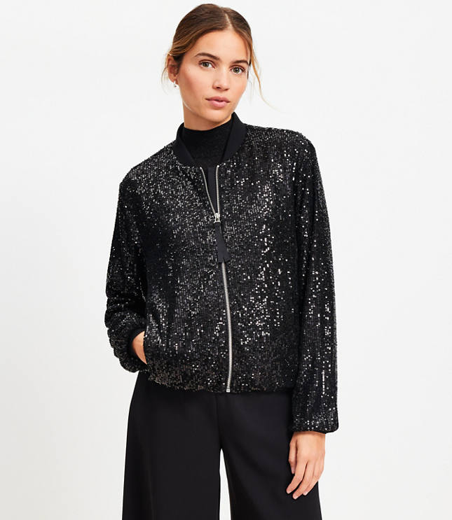 Petite Sequin Bomber Jacket