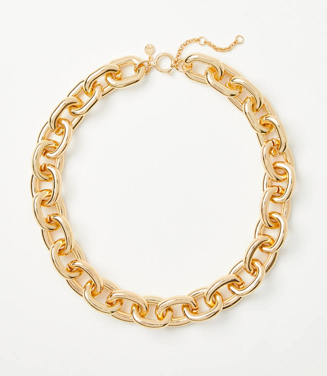 Oversized Chain Link Statement Necklace - Goldtone