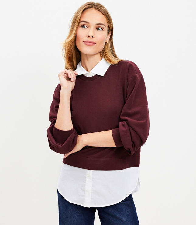 Petite Poplin Layered Mixed Media Sweatshirt