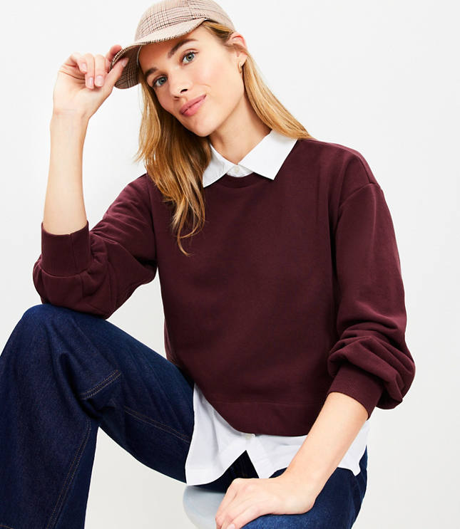 Petite Poplin Layered Mixed Media Sweatshirt