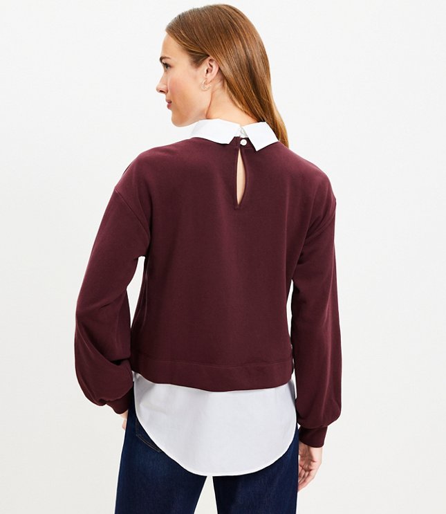 Petite Poplin Layered Mixed Media Sweatshirt