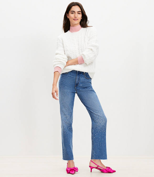 Petite Sparkle Fresh Cut High Rise Straight Jeans in Classic Mid Wash