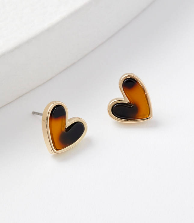 Tortoiseshell Print Heart Stud Earrings