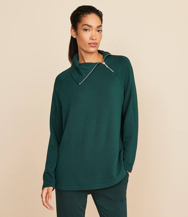 Petite Lou & Grey Signaturesoft Zip Neck Sweatshirt - Deep Spruce Green