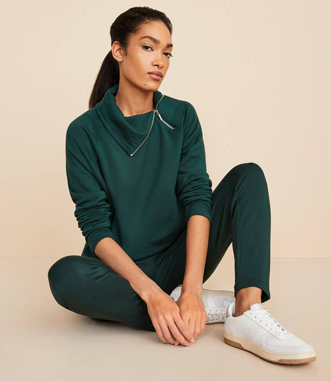 Petite Lou & Grey Signaturesoft Zip Neck Sweatshirt - Deep Spruce Green