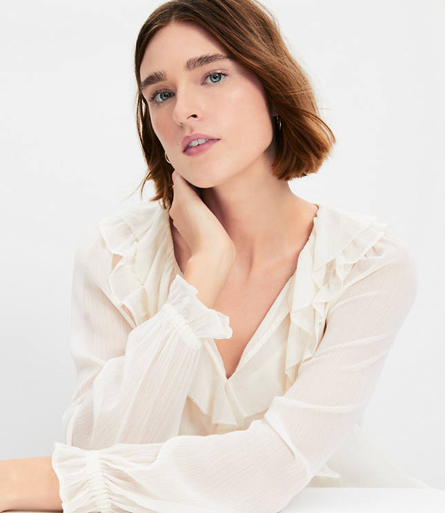 Crinkle Ruffle Tie Neck Blouse