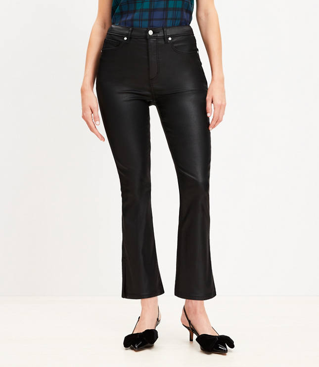 Curvy Coated Side Slit High Rise Kick Crop Jeans in Black