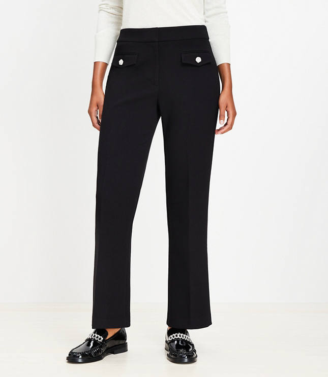 Loft Petite Curvy Sparkle Button Sutton Ankle Flare Pants in Textured Doubleface