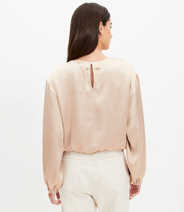 Petite Satin Drawstring Blouse