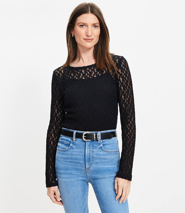 Lace Long Sleeve Crew Neck Tee