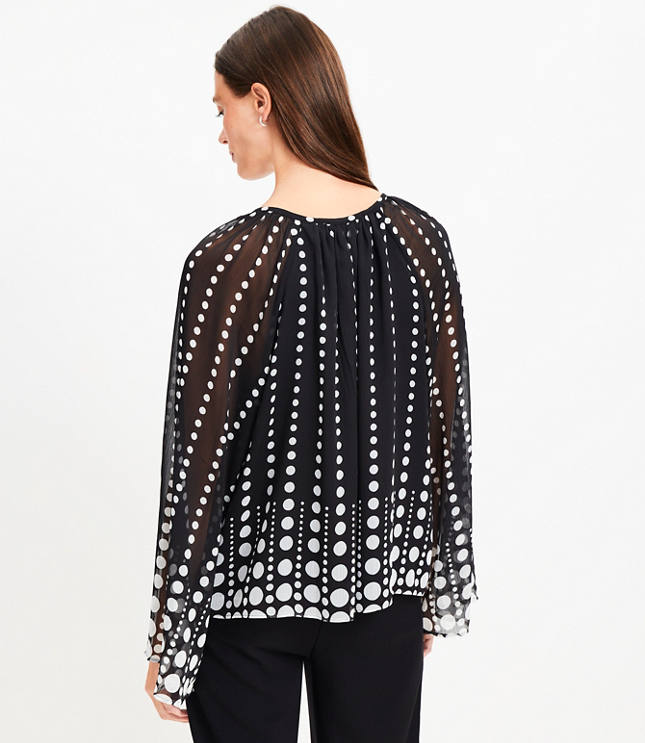 Petite Dotted Flare Sleeve Tie Neck Blouse